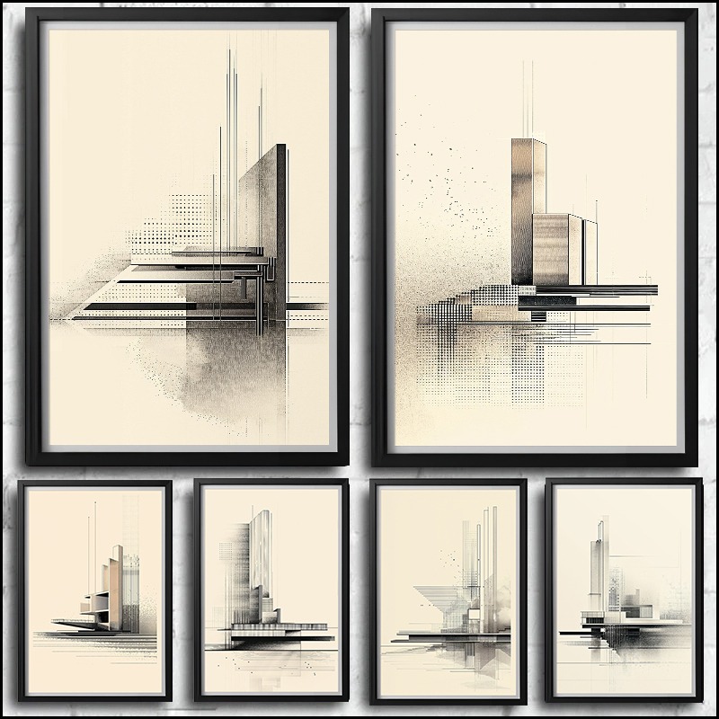 Home Office Architecture - Pôster de Desenho Arquitetônico Minimalista Vintage,