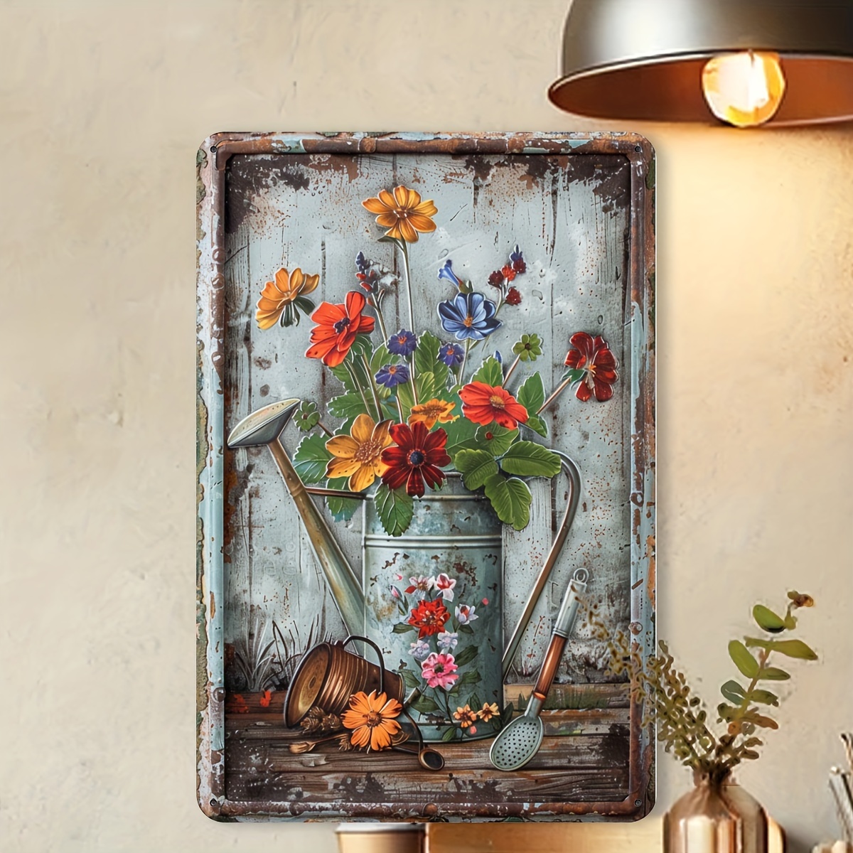 Home Office With Library - Placa de metal com estampa floral