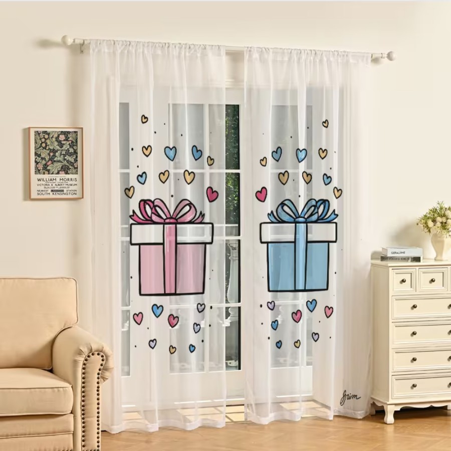 Home Office Box - 2PCS Cortinas Transparentes com Impressão Digital,