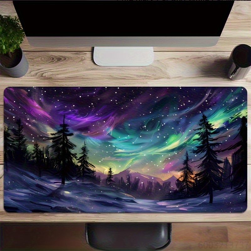 Home Office Noturno - Tapete de Mesa XXL Aurora Boreal